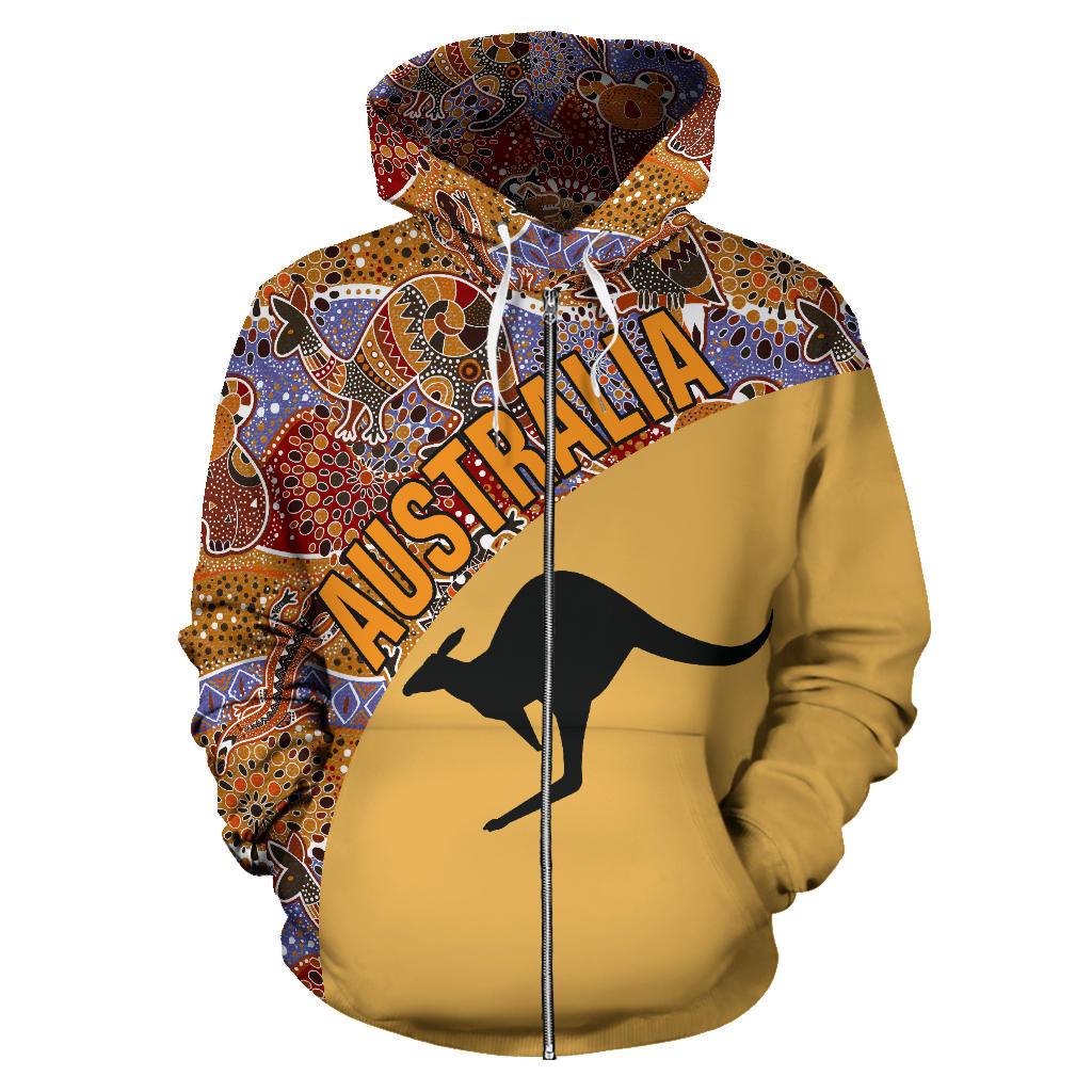 Aboriginal Zip Hoodie - Kangaroo Patterns Koala