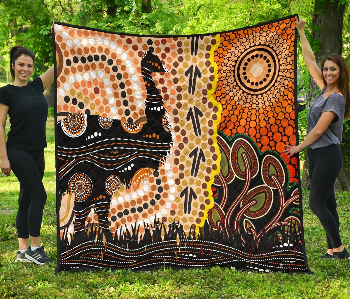 Aboriginal Premium Quilt - Indigenous Sun and Emu