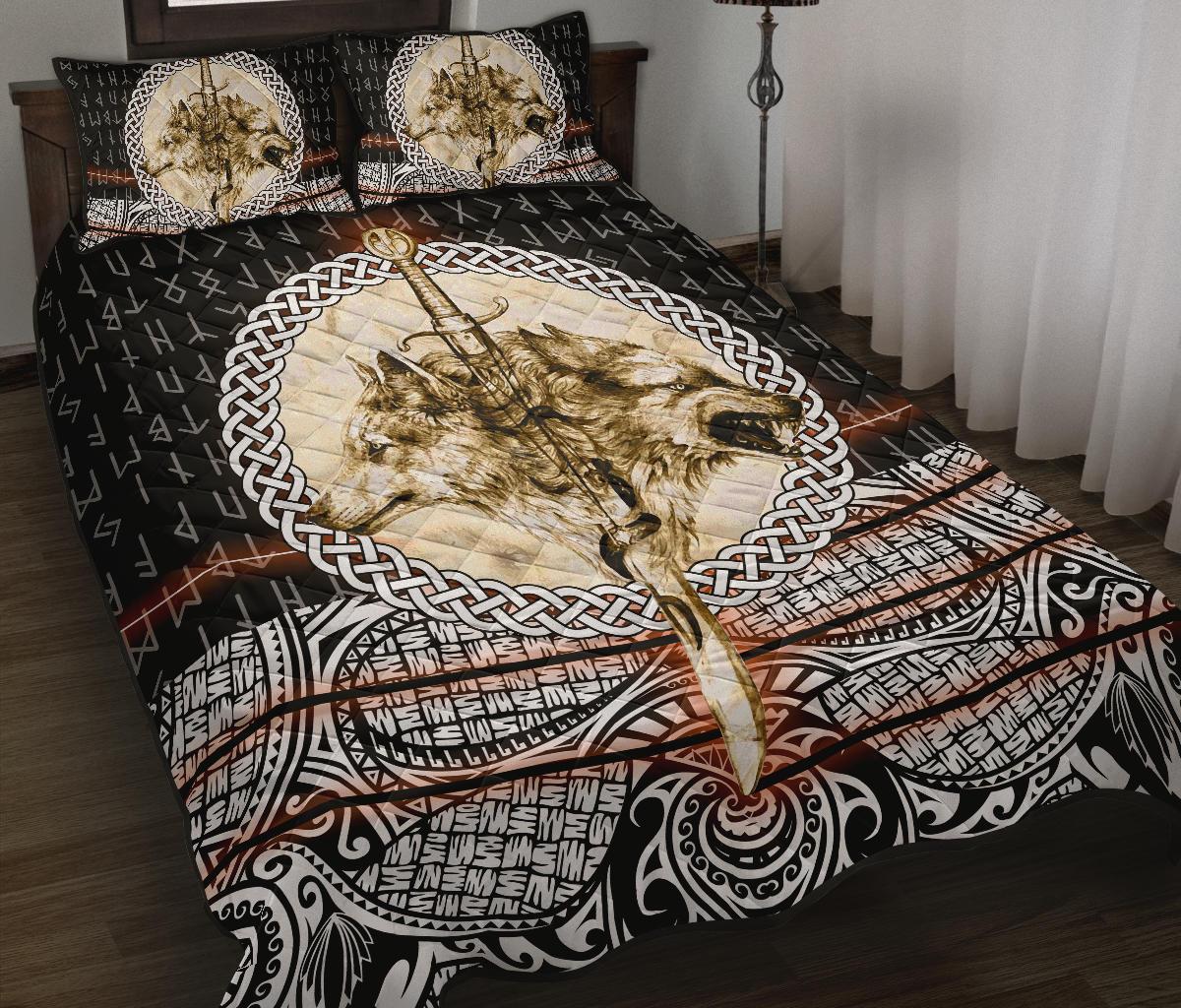 Viking Quilt Bedding Set Wolf and Viking Tattoo 3D