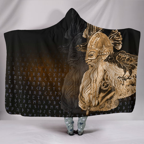 Viking Hooded Blanket Odin Raven Viking Gold