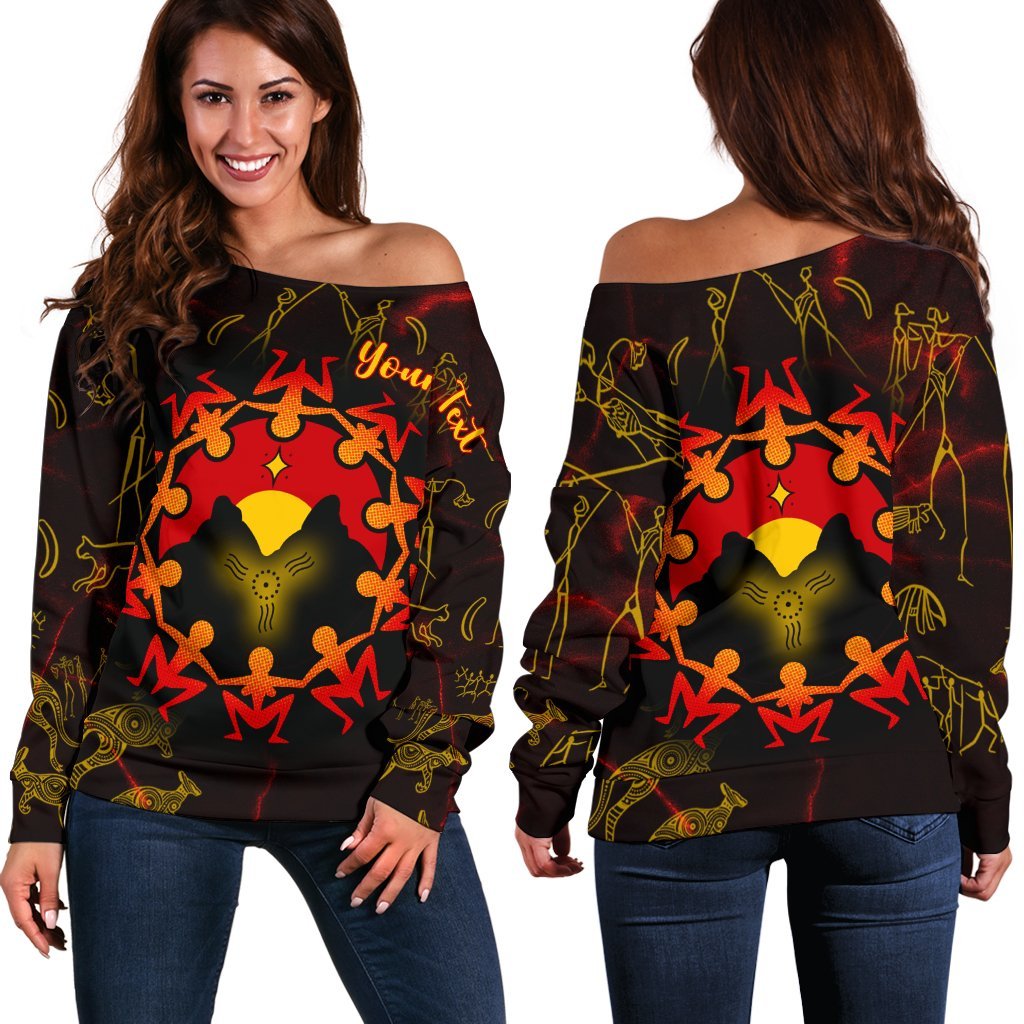 (Custom) Aboriginal Women's Off Shoulder Sweater - Australia Map and Indigenous Flag