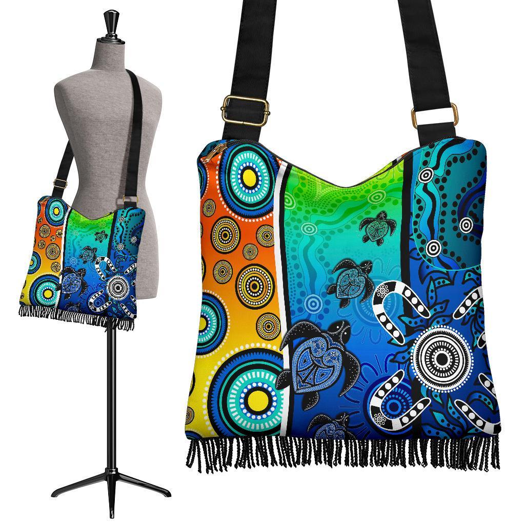 Aboriginal Boho Bags - Indigenous Turtle Dot Painting Art