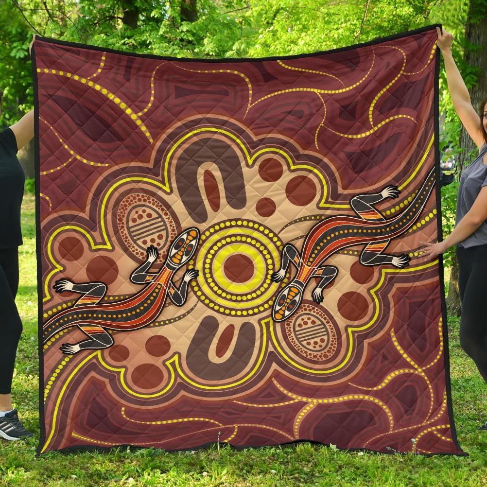 Aboriginal Premium Quilt - Indigenous Lizard Dot Painting Art