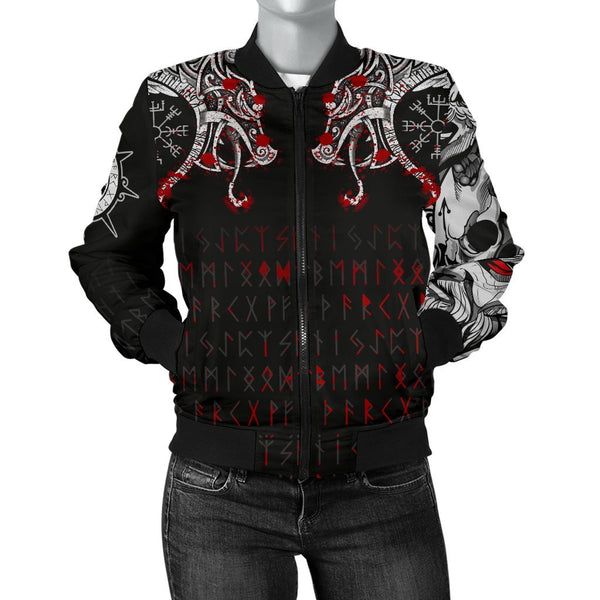 Viking Bomber Jacket Double Dragon Tattoo And Vegvisir Blood Style Ver02