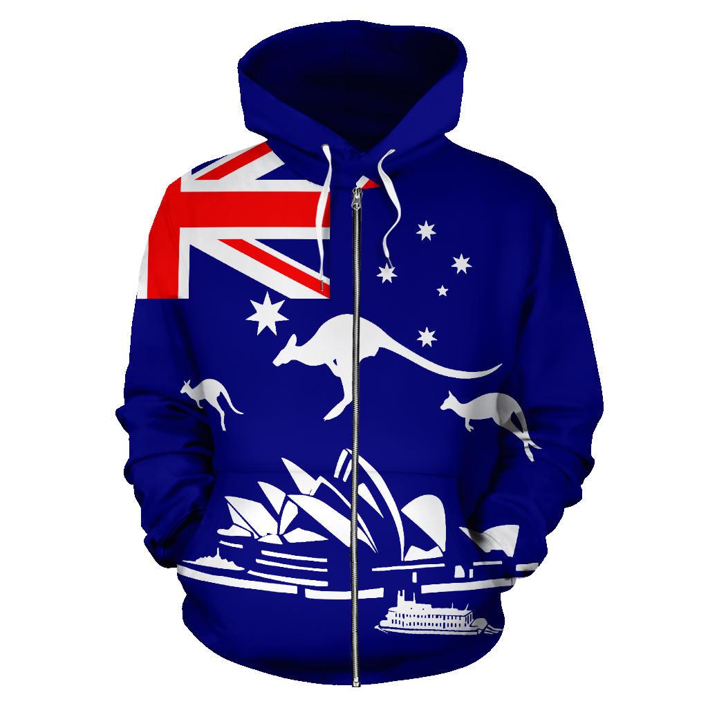 Zip Hoodie - Kangaroo Hoodie Sydney Opera Aus Flag