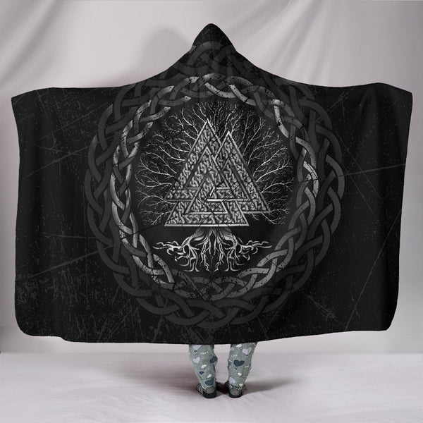 Viking Hooded Blanket Celtic And Valknut and Tree of Life Yggrdrasil Ver02