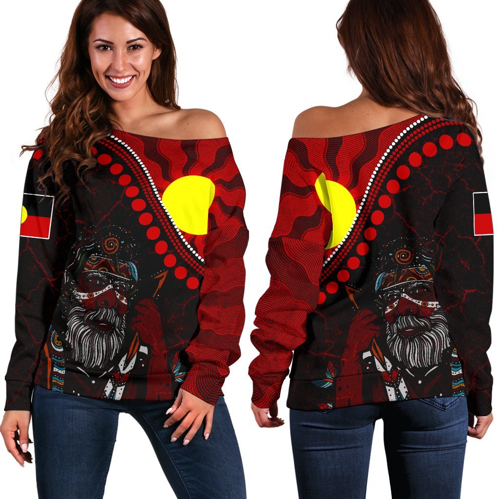Aboriginal Women's Off Shoulder Sweater - Indigenous People And Sun