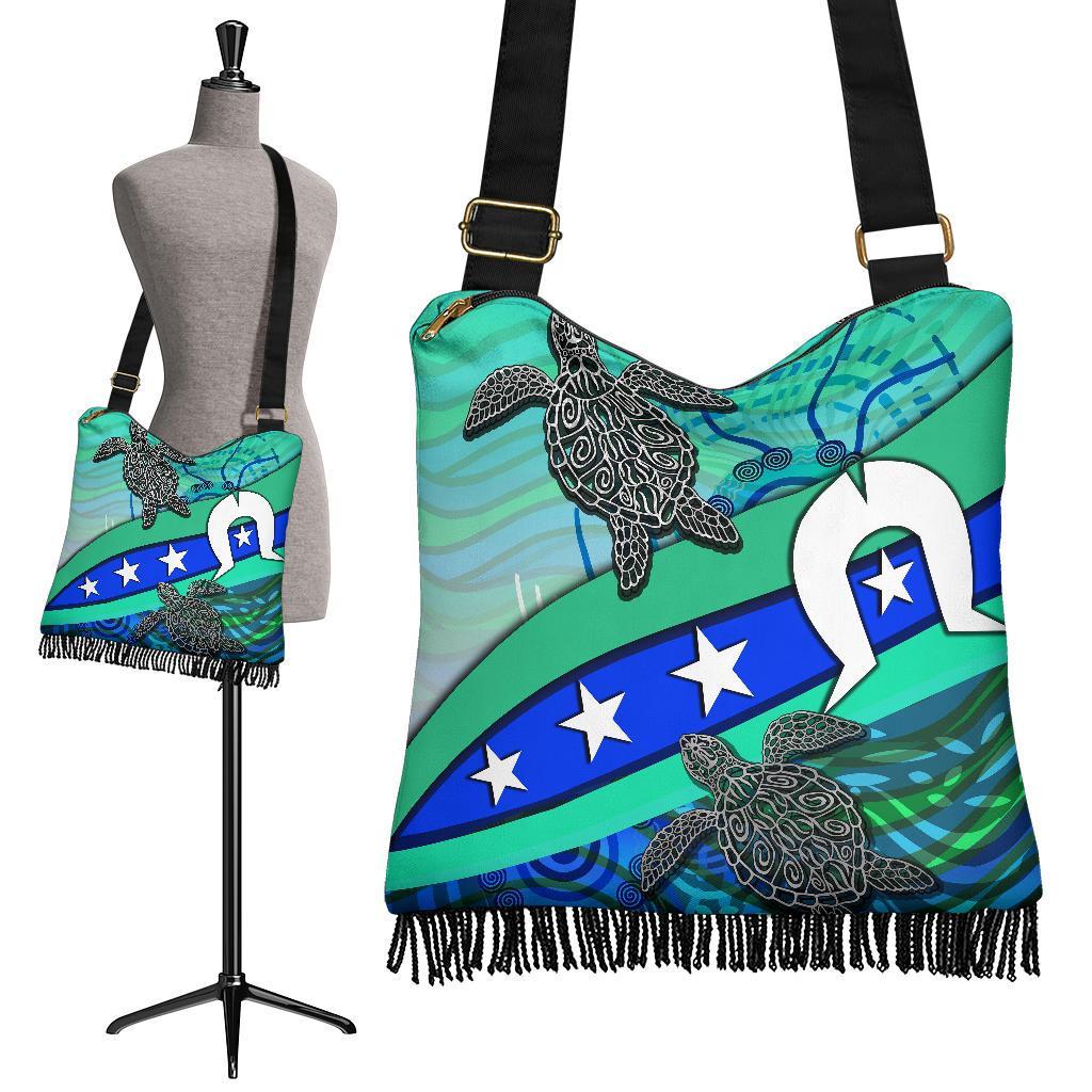 Boho Handbag - Torres Strait Flag And Turtle