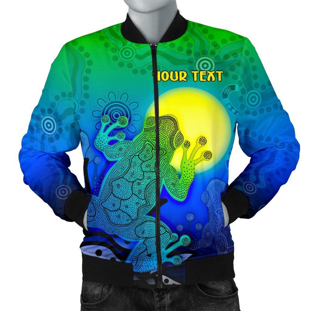 (Custom) Aboriginal Bomber Jacket - Indigenous Frog (Blue)