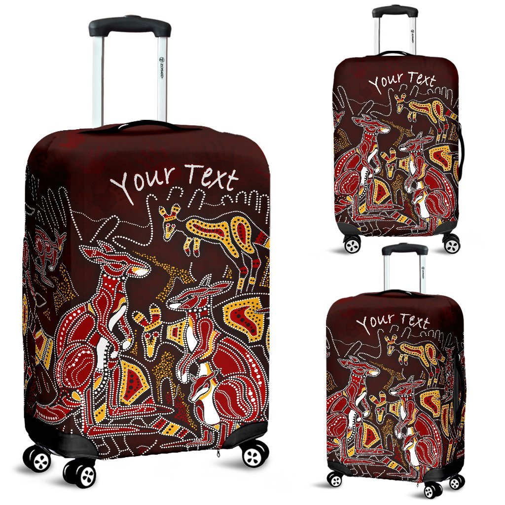 (Custom) Aboriginal Luggage Covers - Kangaroo family with Hand Art