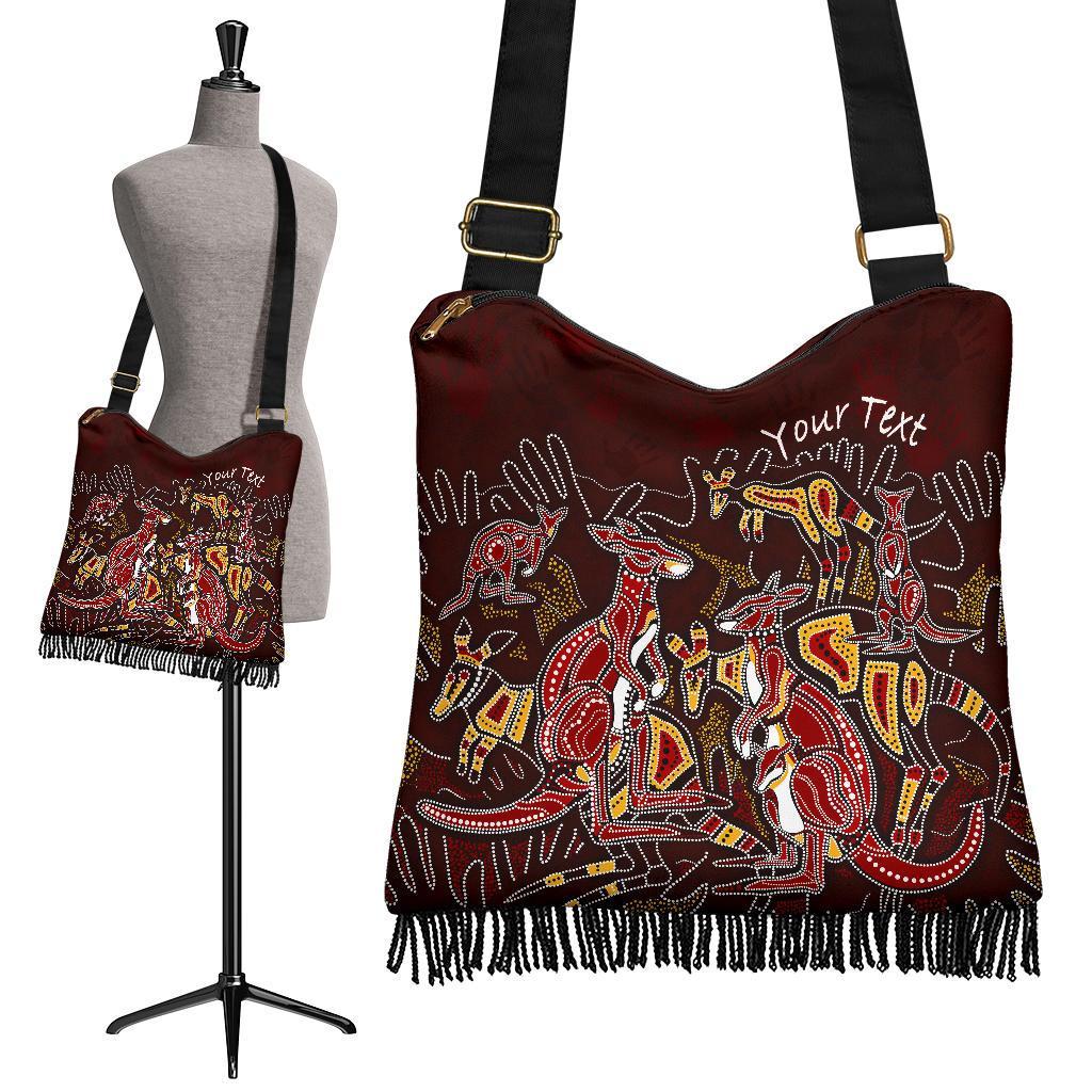 (Custom) Aboriginal Boho Handbag - Kangaroo family with Hand Art