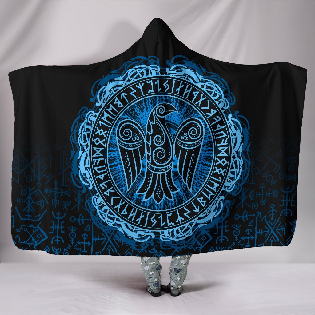 Viking Hooded Blanket Raven Celtic Cyan