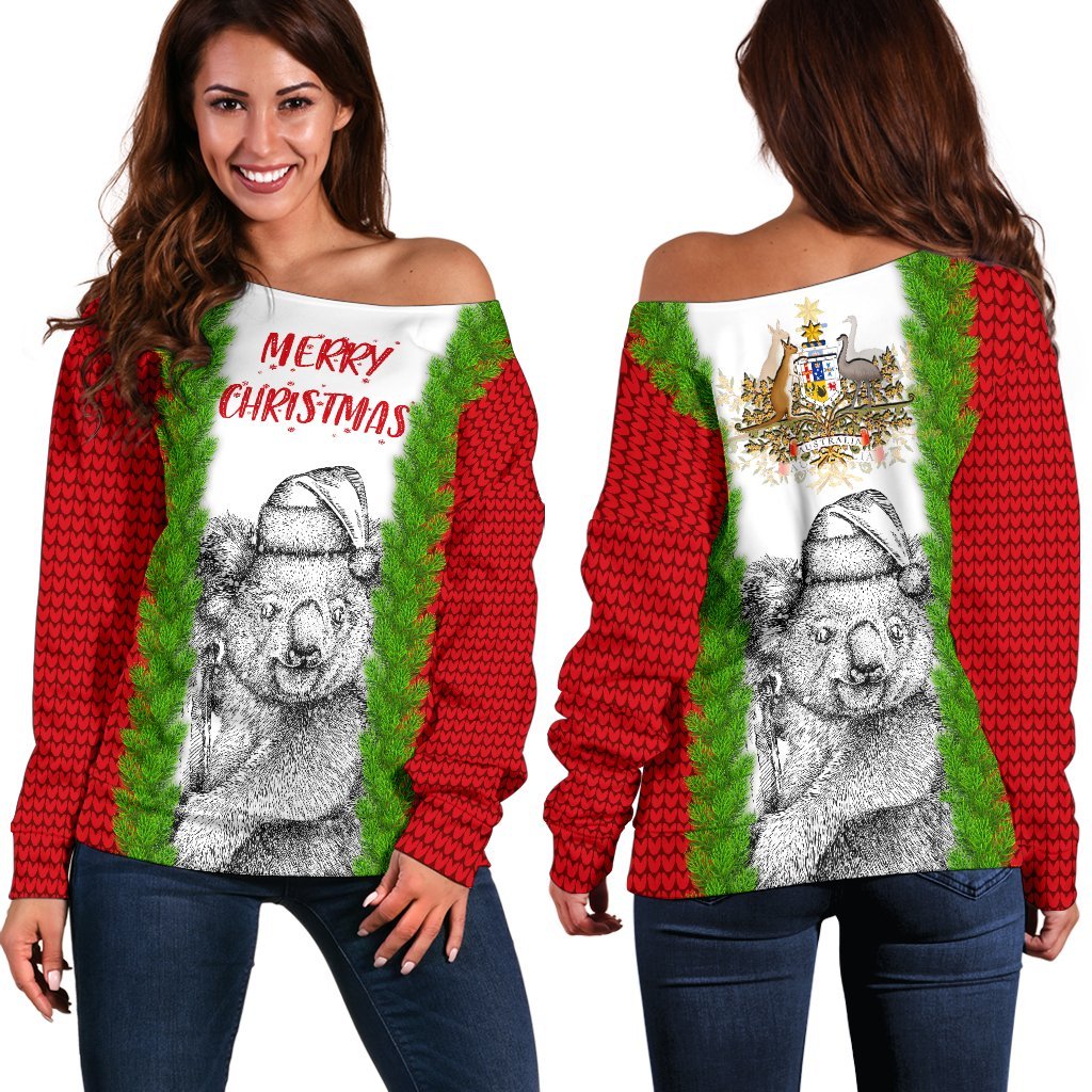 Australia Christmas Women's Off Shoulder Sweater - Merry Christmas Koala