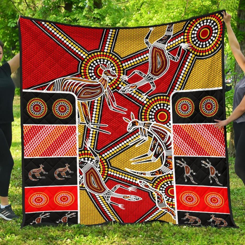Aboriginal Premium Quilt - Kangaroo Dot Painting Patterns