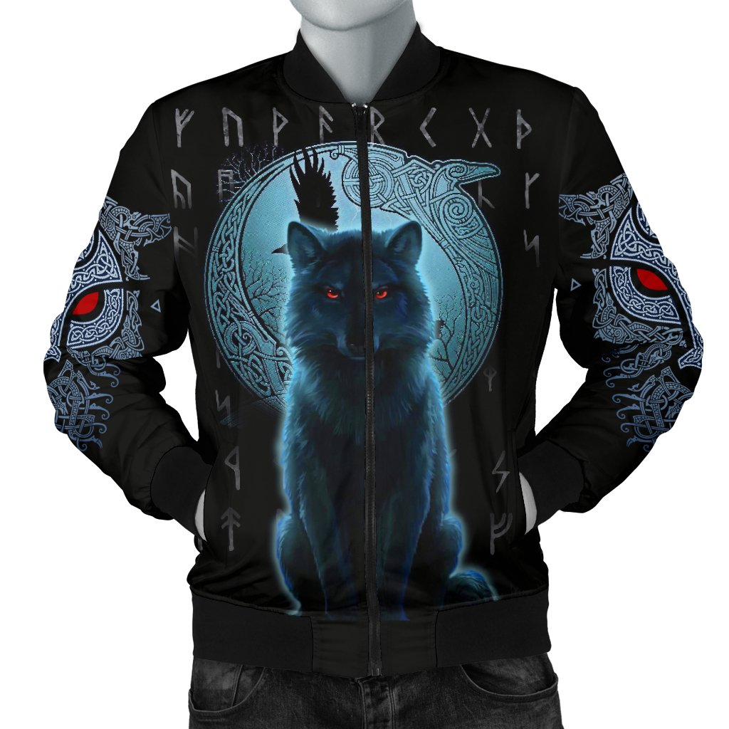 Viking Bomber Jacket Fenrir Viking Wolf And Moon Ver01