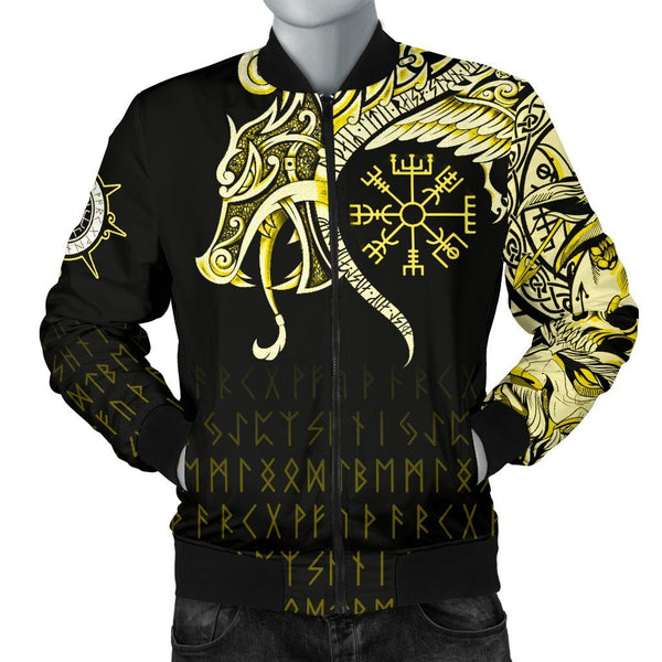 Viking Bomber Jacket Fenrir Raven And Vegvisir Tattoo Yellow Style Ver02