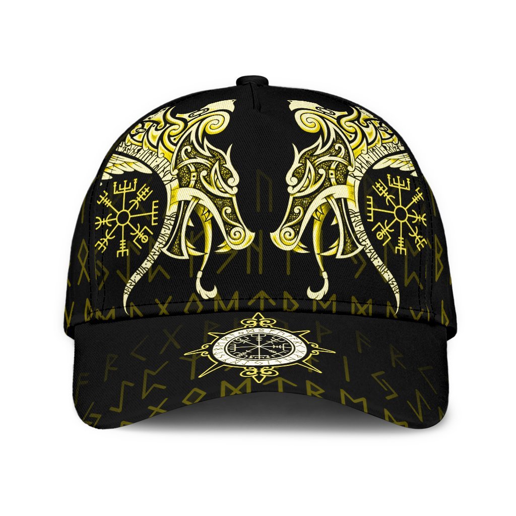 Viking Classic Cap Fenrir Raven And Vegvisir Tattoo Yellow