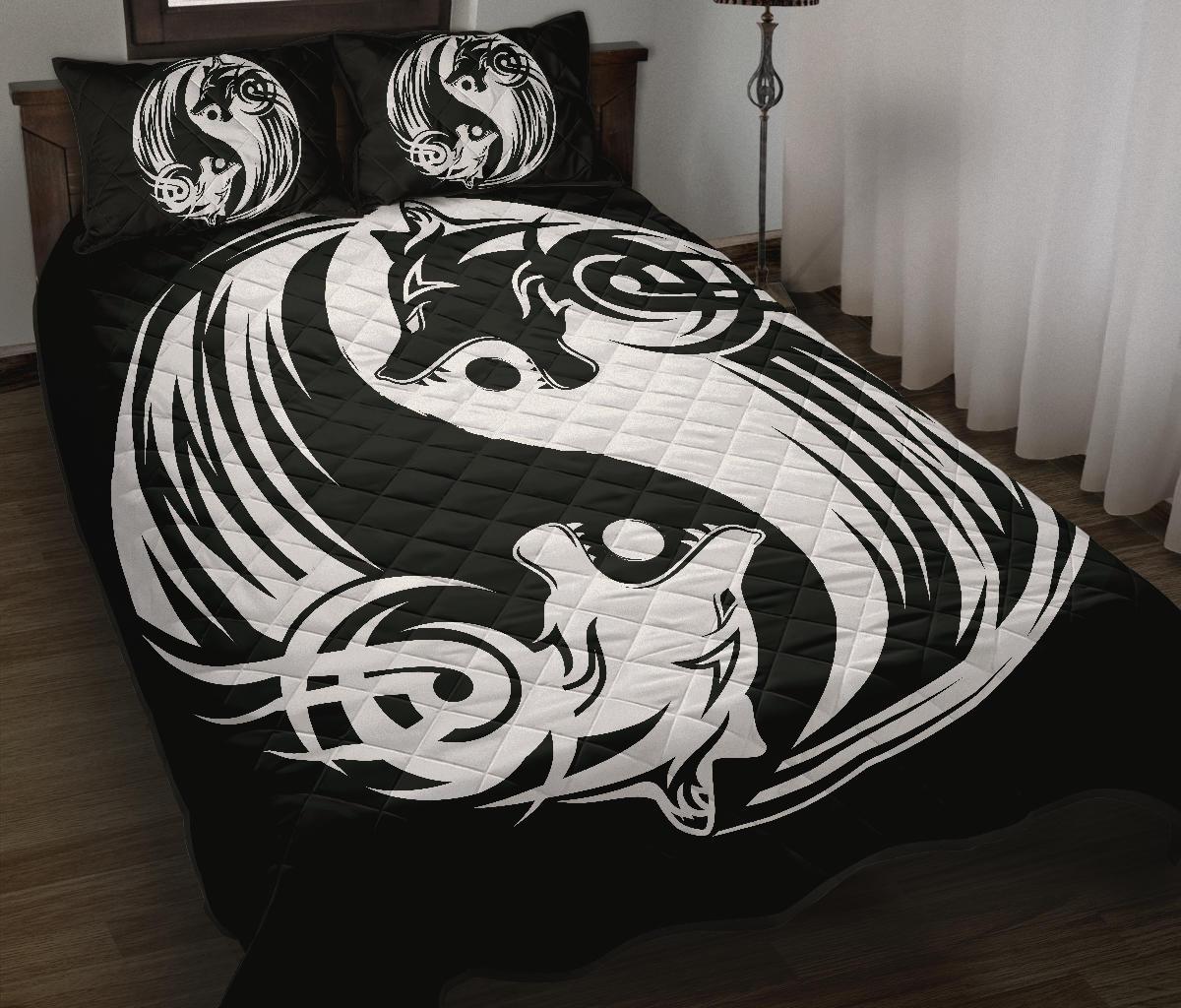 Viking Quilt Bedding Set Ying Yang Wolf