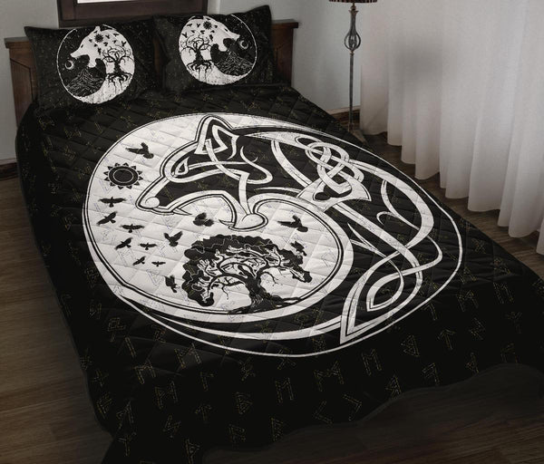 Viking Quilt Bedding Set Skoll And Hati Rune Tattoo