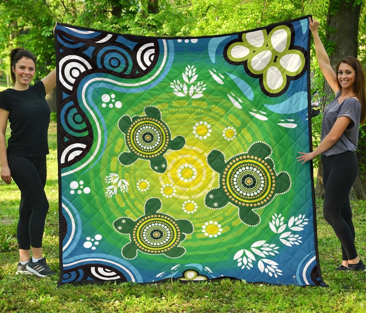 Aboriginal Premium Quilt - Indigenous Green Turtle