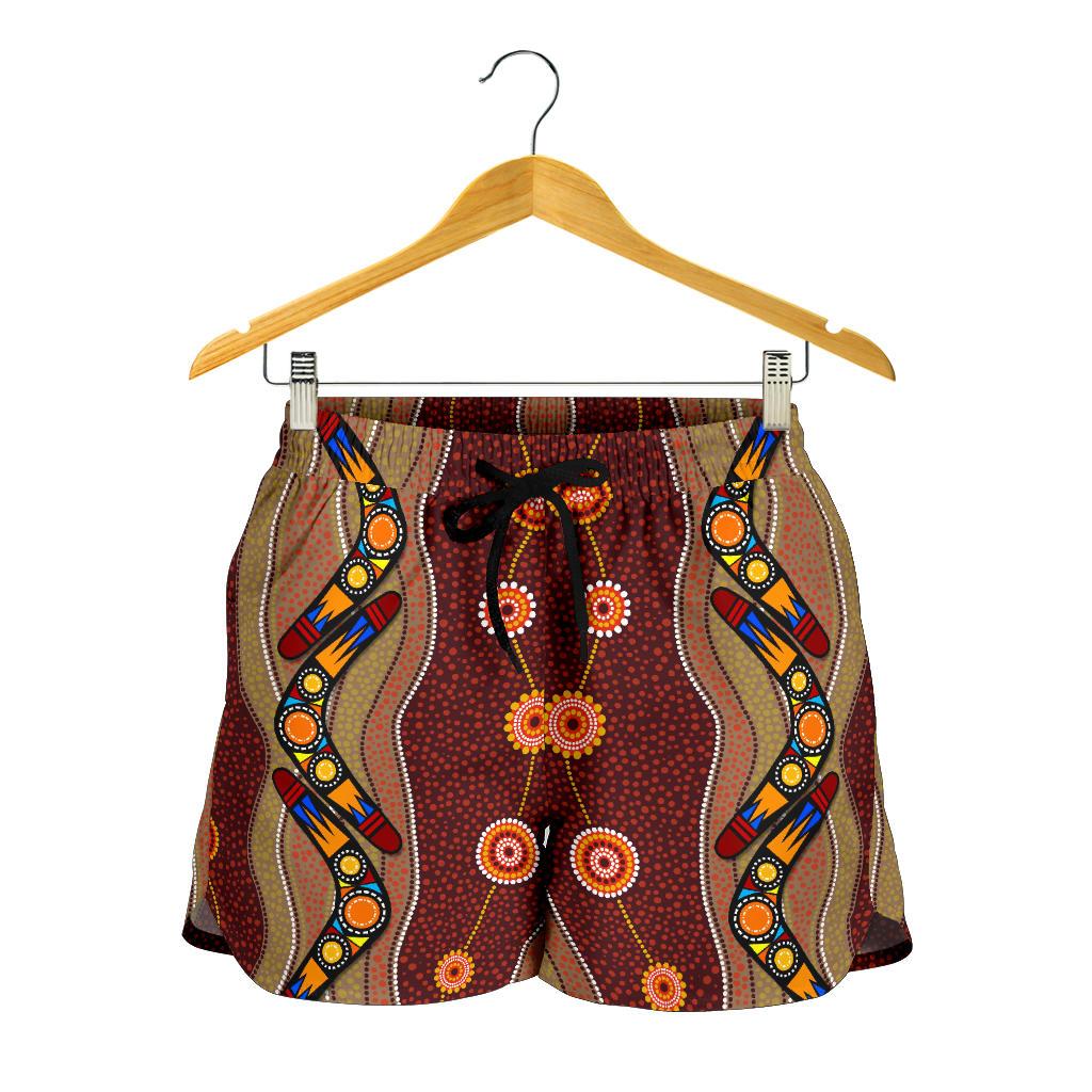 Aboriginal Shorts - Boomerang Patterns Circle Indigenous Dot Painting Women