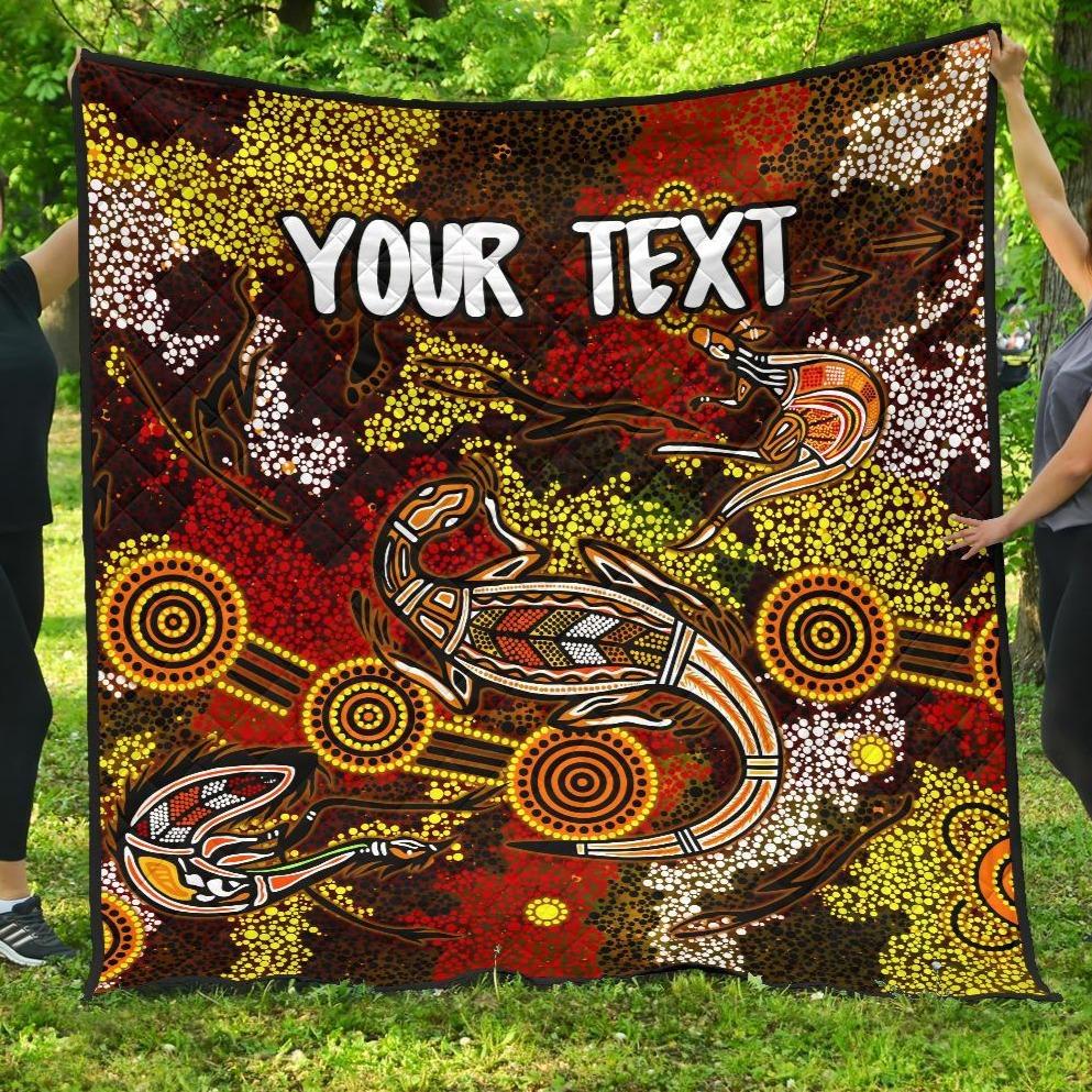 (Custom) Aboriginal Premium Quilt - Kangaroo and Lizard Dot Painting Art