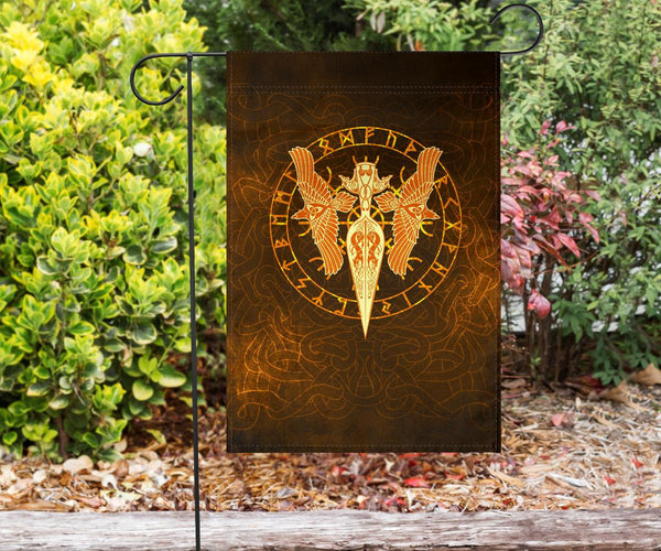 Viking Garden Flag Gold Spear Of The God Odin Gungnir And Two Gold Ravens