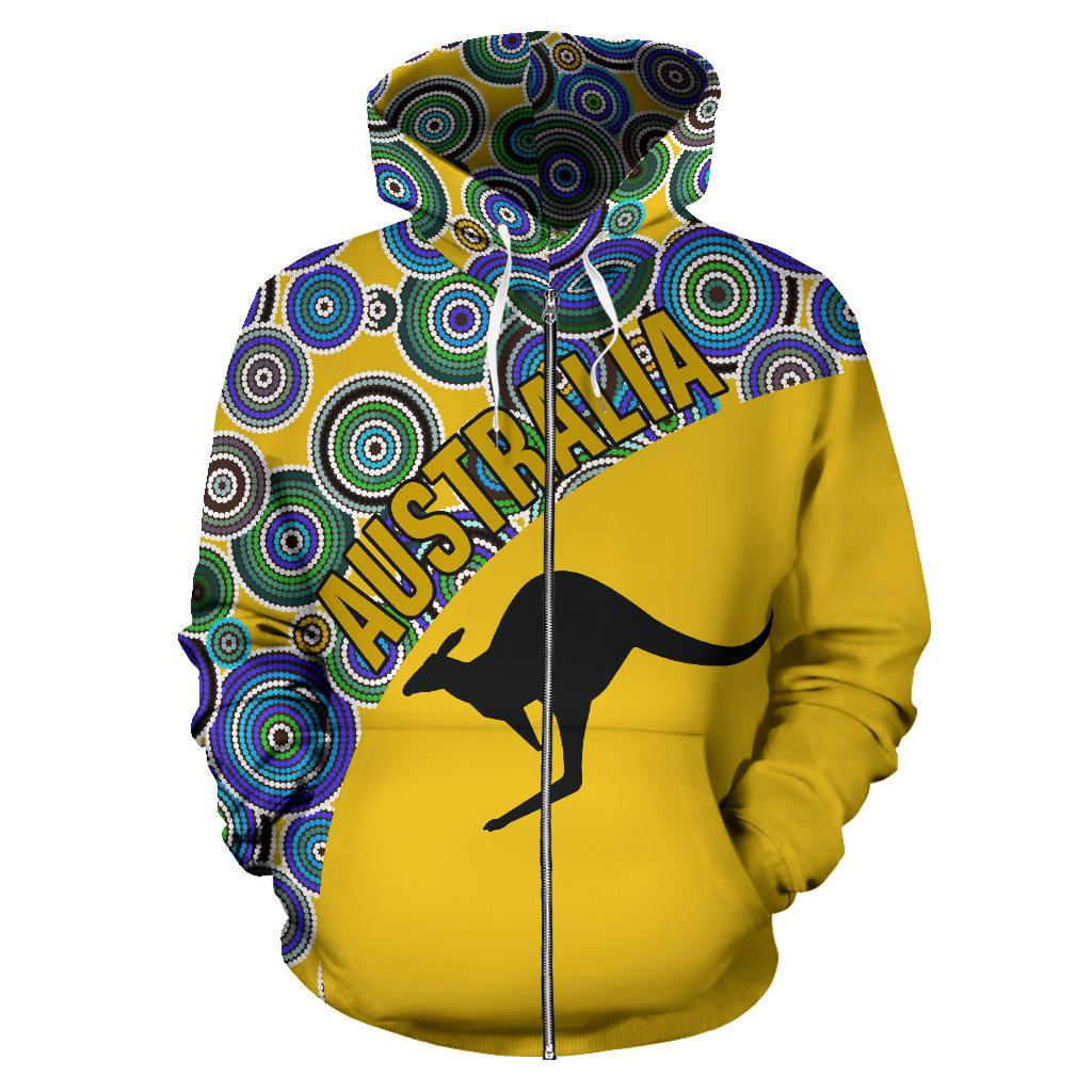 Aboriginal Zip Hoodie - Kangaroo Pattern Circle Dot Painting Ver02