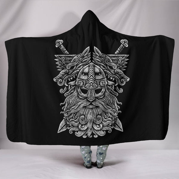 Viking Hooded Blanket Norse God Odin Wolfs Swords