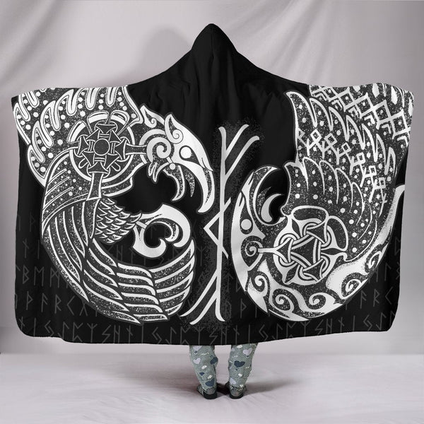 Viking Hooded Blanket Raven Tattoo White Style