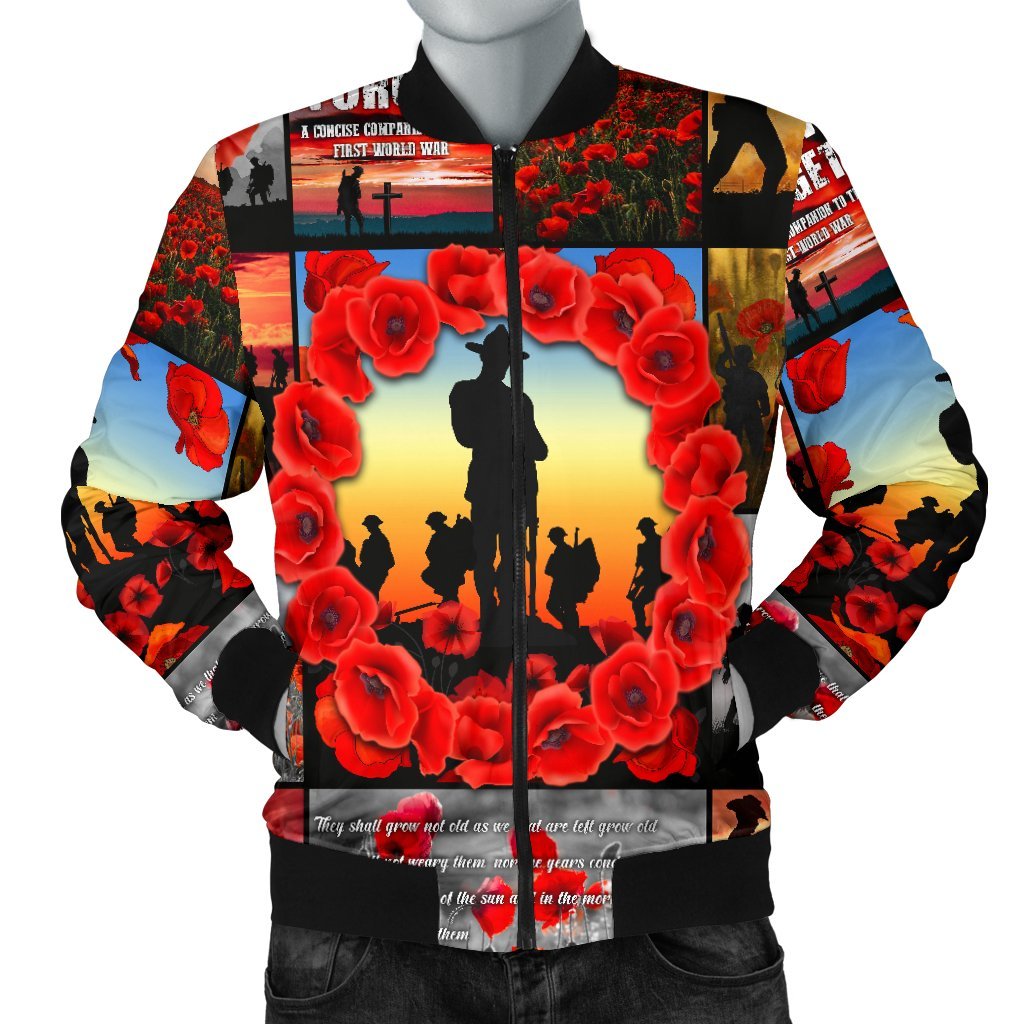 Anzac Men Bomber Jacket - Always Remember Australia Soldiers
