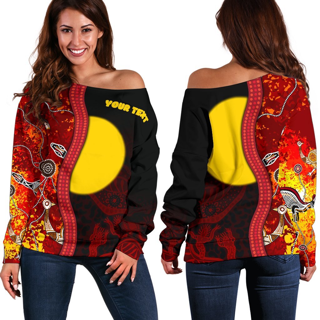 (Custom) Aboriginal Off Shoulder Sweater - Red Indigenous Flag