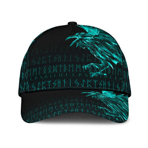 Viking Classic Cap The Raven Of Odin Rune Cyan