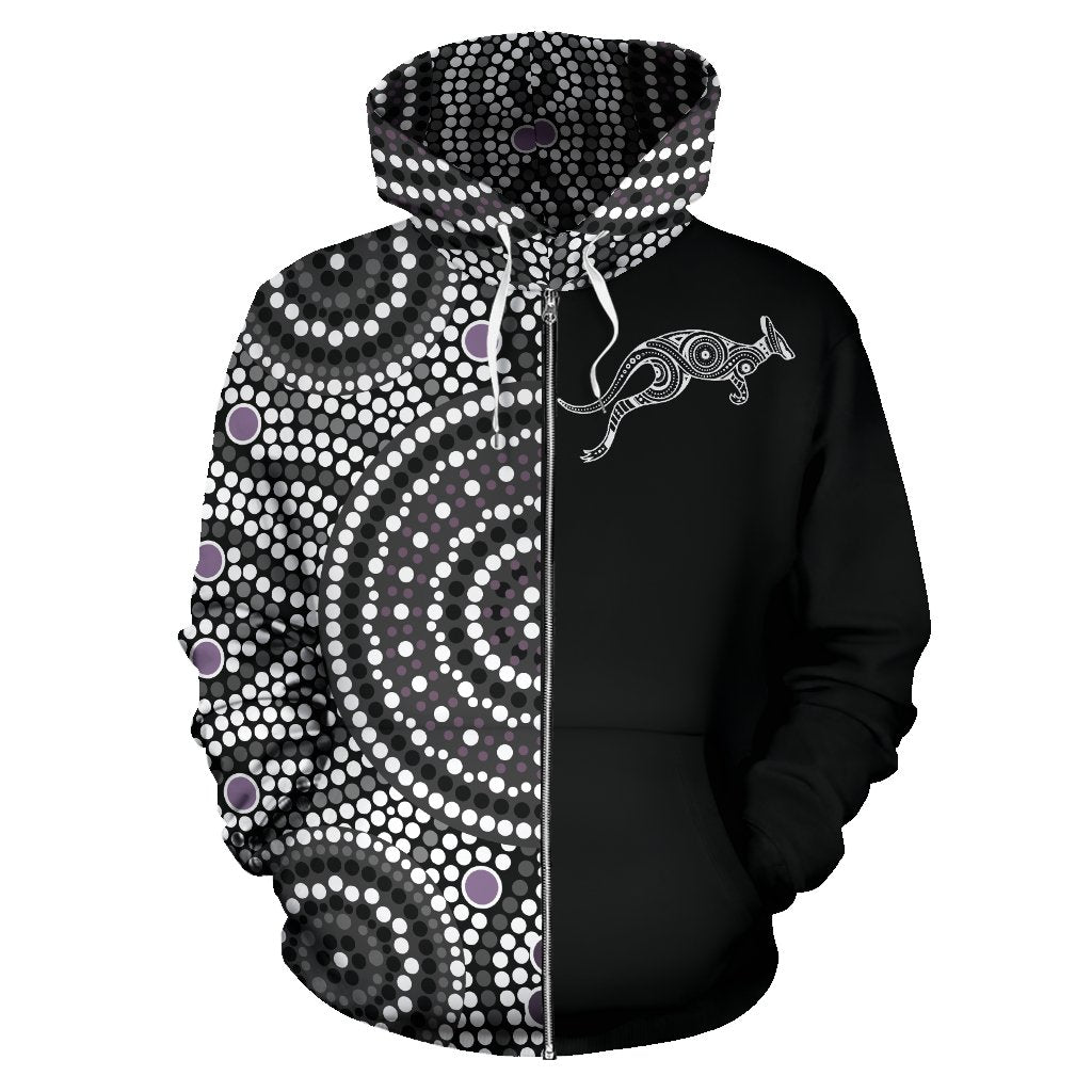 Aboriginal Zip Hoodie - Kangaroo Patterns Circle Dot Painting Ver01