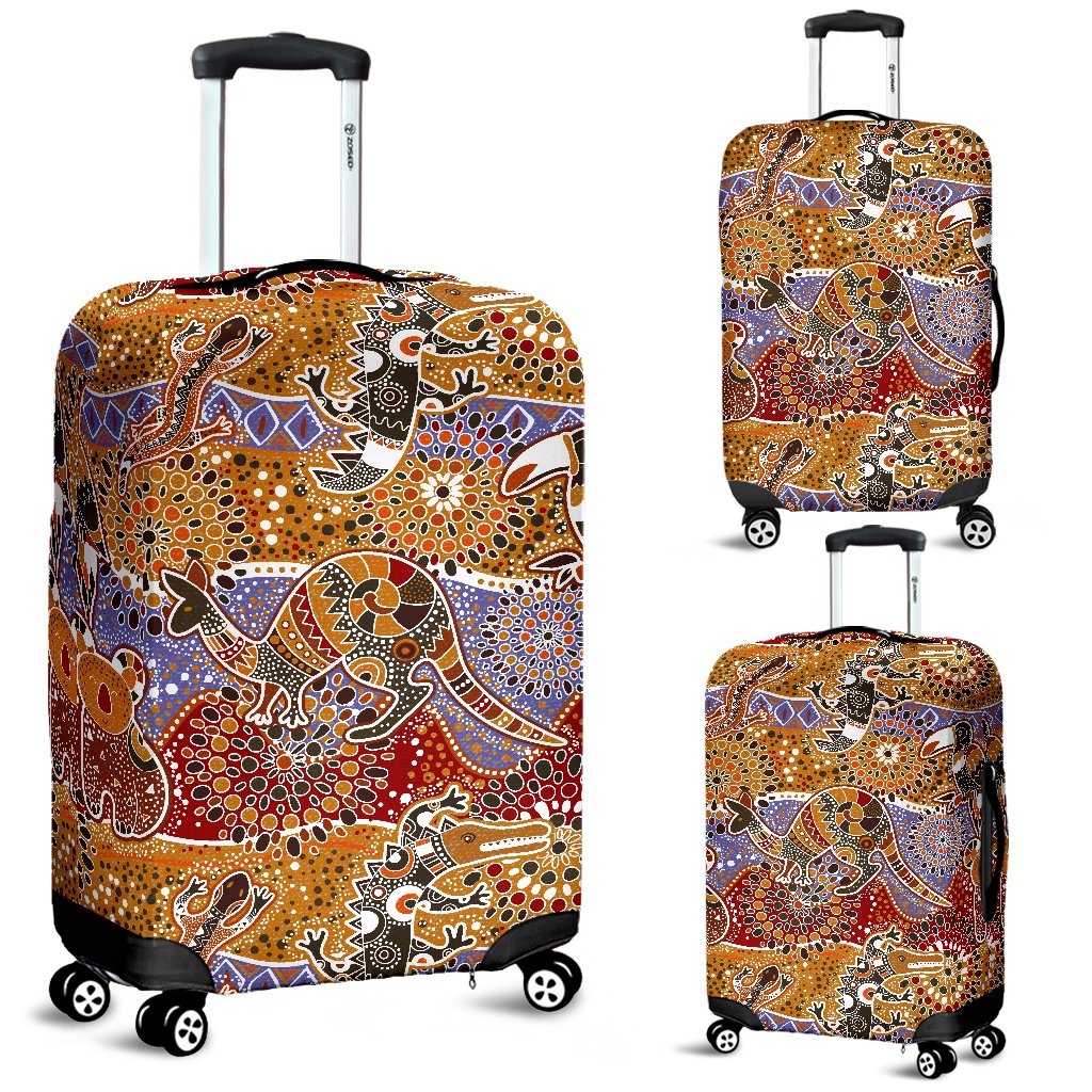 Luggage Cover - Aboriginal Patterns Suitcase Kangaroo