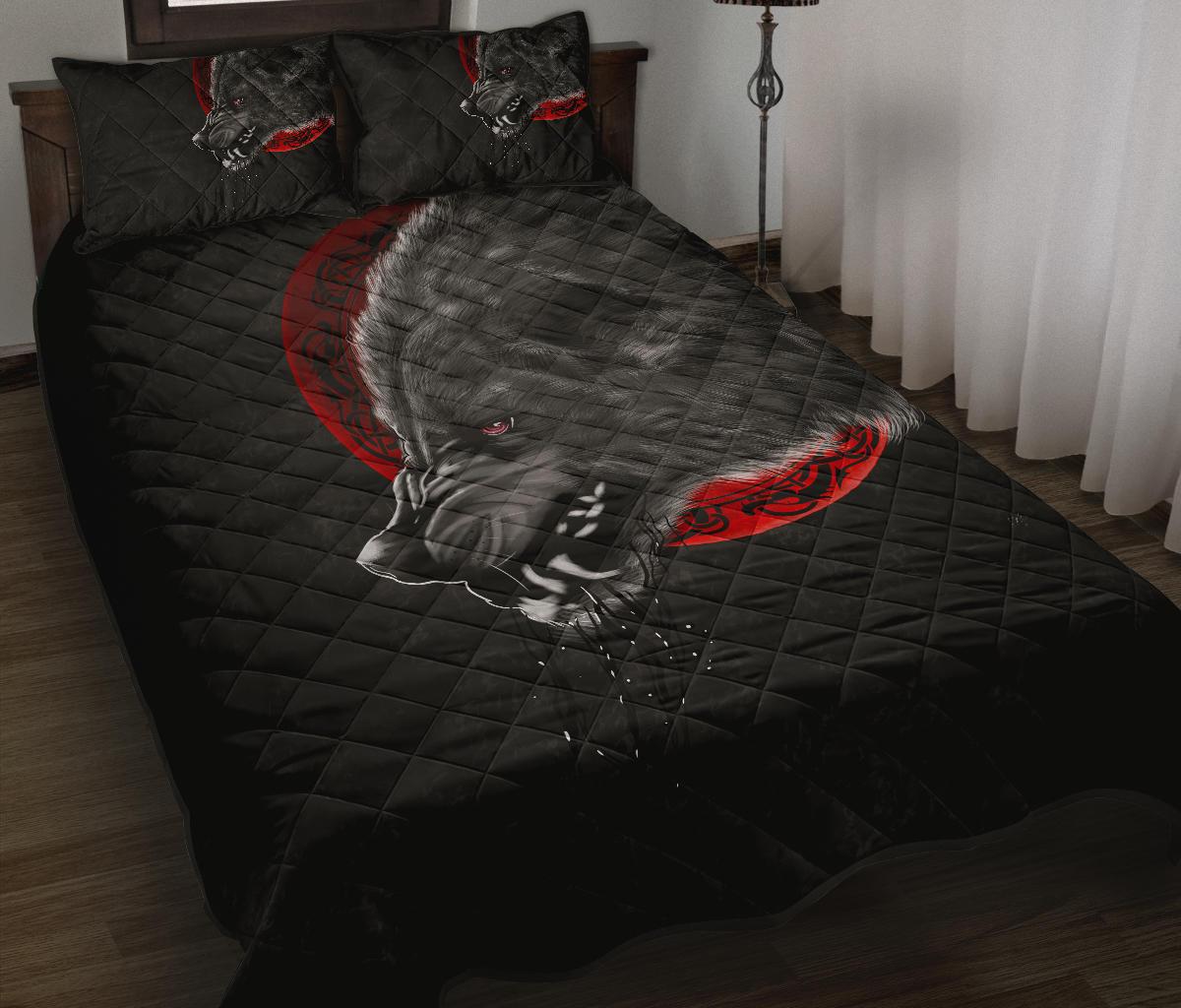 Viking Quilt Bedding Set Wolf And Blood Moon