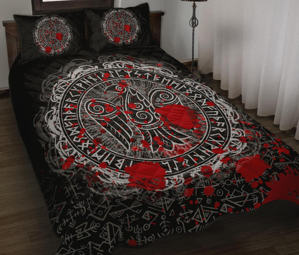 Viking Quilt Bedding Set Raven Celtic Tattoo Blood