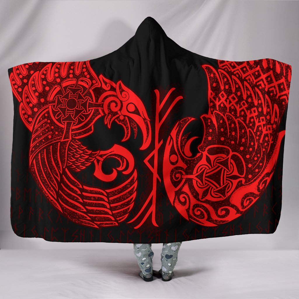 Viking Hooded Blanket Raven Tattoo Red Style