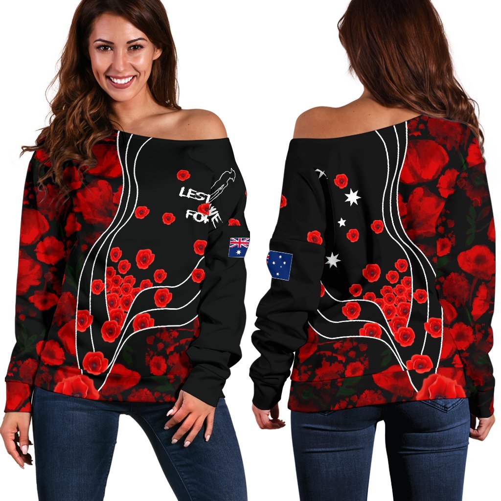 Anzac Lest We Forget Women's Off Shoulder Sweater - Poppy Flowers