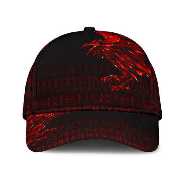 Viking Classic Cap The Raven Of Odin Rune Red