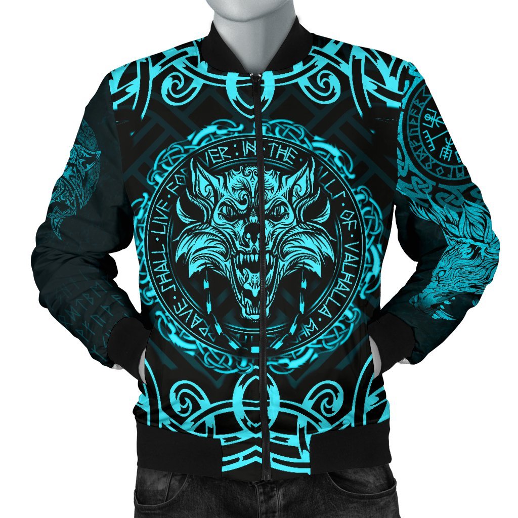 Viking Bomber Jacket Fenrir Viking Cyan 3D Style Ver01