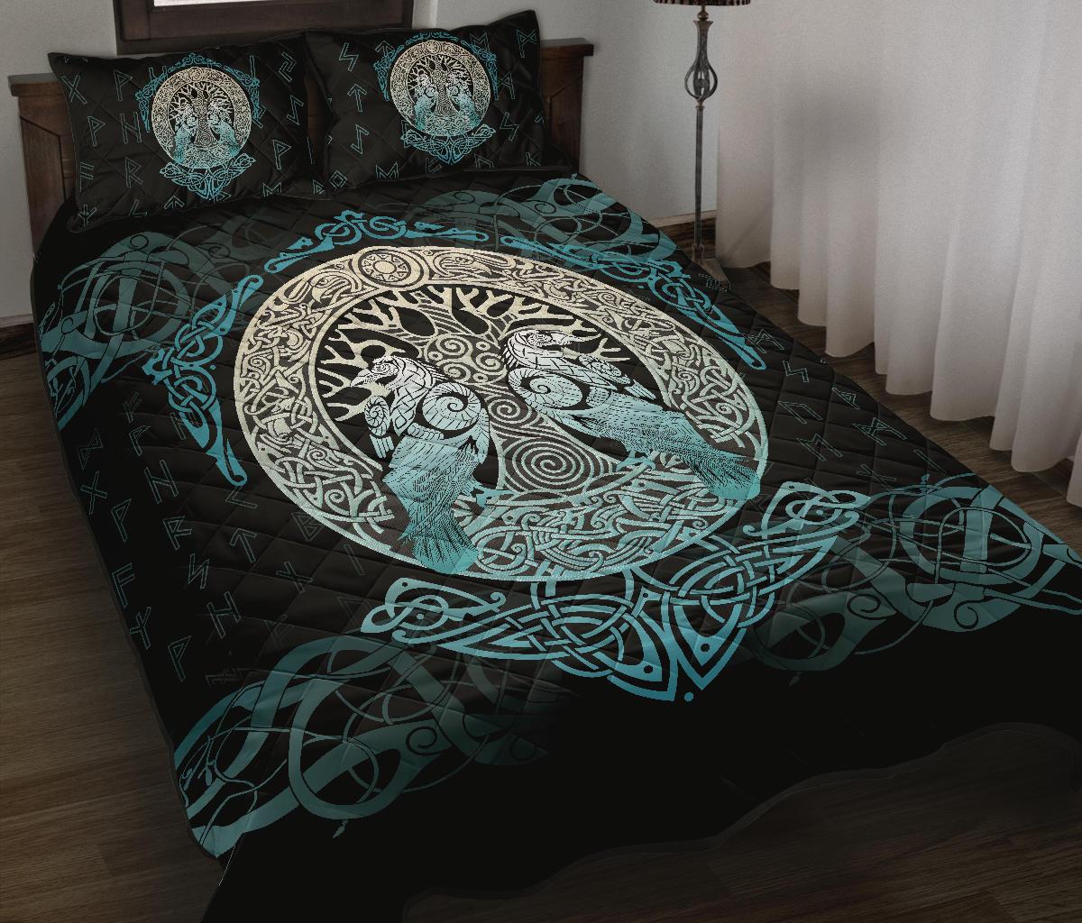 Viking Quilt Bedding Set Yggdrasil and Ravens