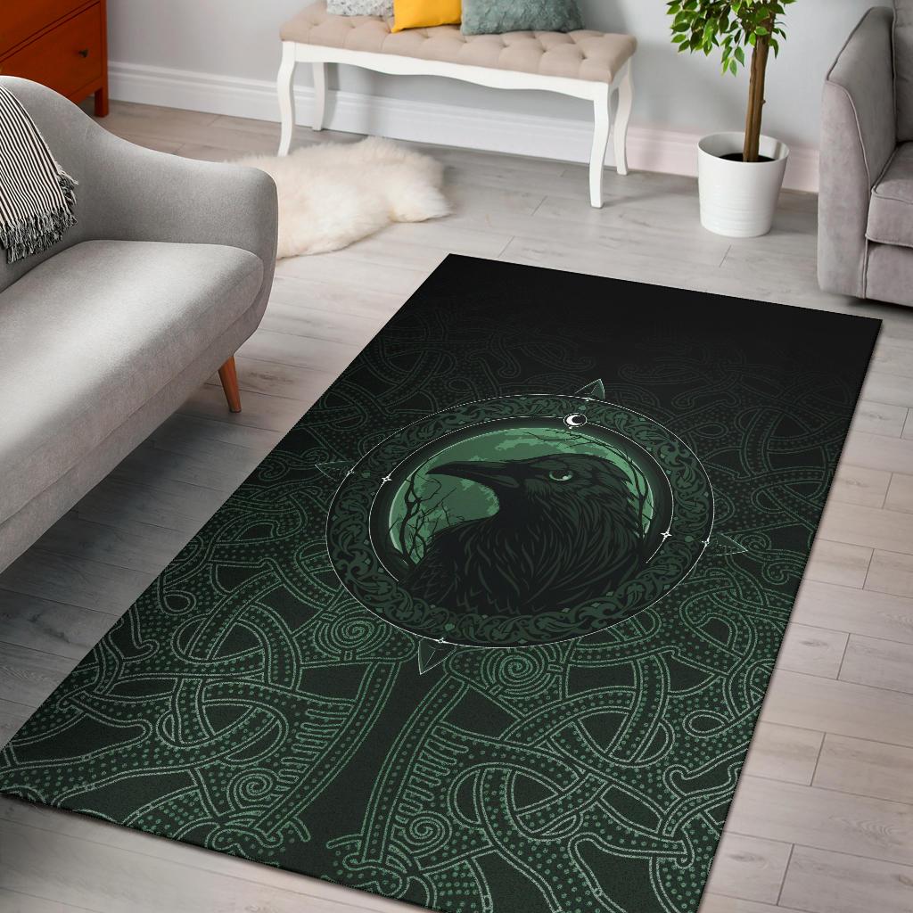 Viking Area Rug Ethnic Odin Raven Green