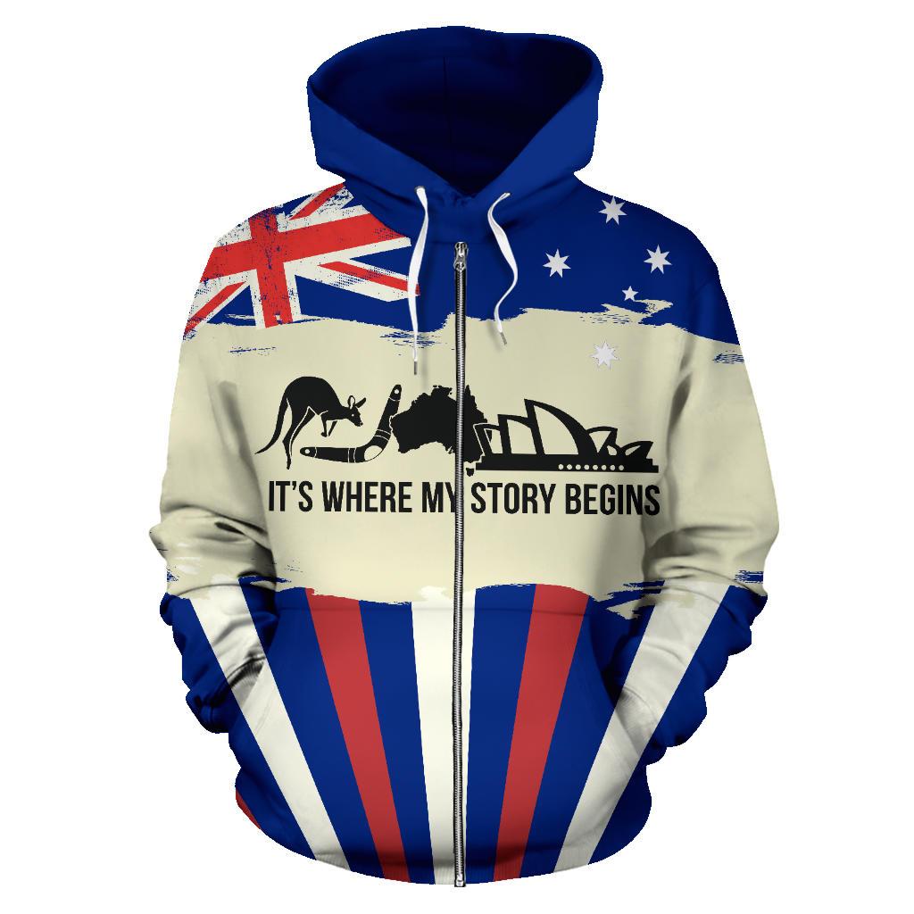 Zip Hoodie - Aus Flag Hoodie Kangaroo Sydney Opera