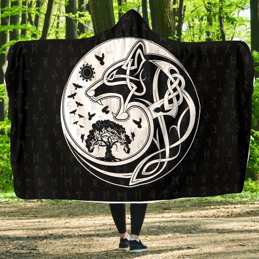 Viking Hooded Blanket Skoll And Hati Rune Tattoo