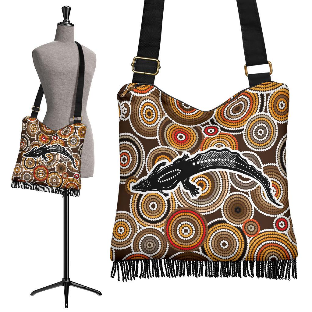 Crossbody Boho Handbags - Aboriginal Dot Painting Bag Croco