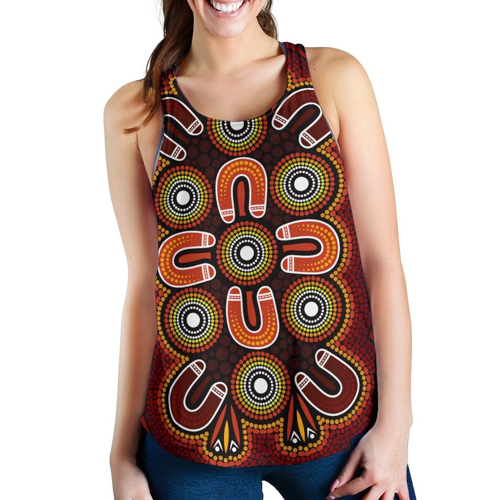 ABoriginal Women's Racerback Tank - Aboriginal Dot Painting Flowers Style