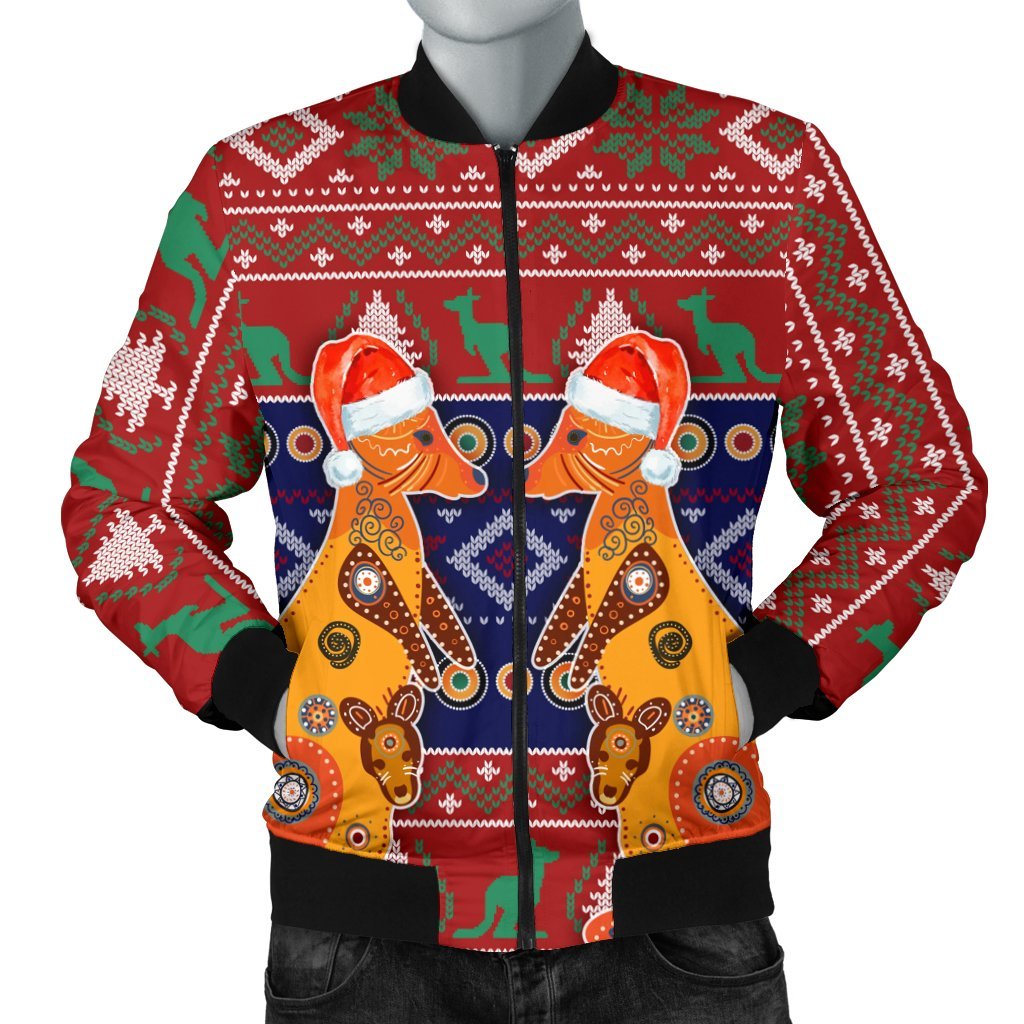 Australia Christmas Men Bomber Jacket - Mother Kangaroo In Christmas