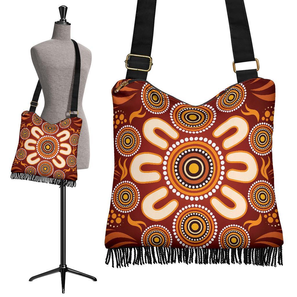 Aboriginal Boho Handbag- Circle Flowers Patterns Ver03