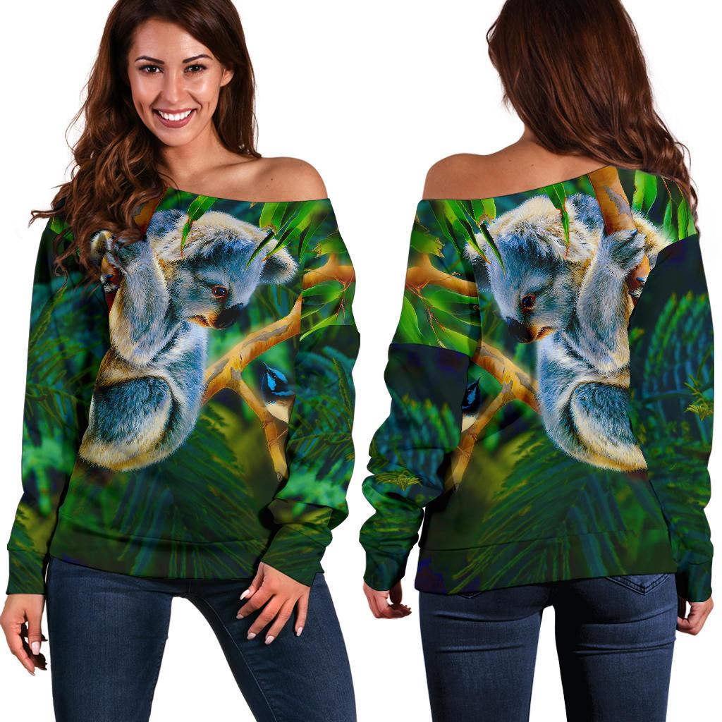 Off Shoulder Sweater - 3D Koala Sweater - Koala Aussie Greeting